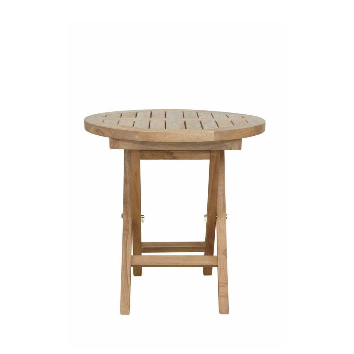 Round wooden table on a white background