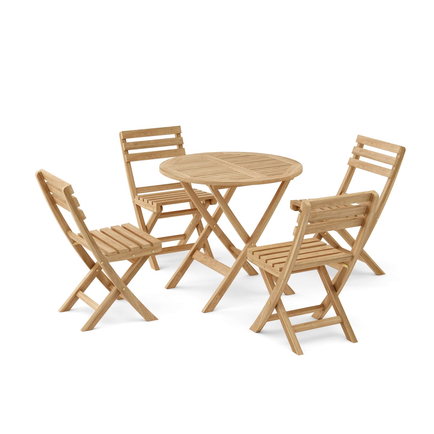 Wooden outdoor table and chairs set on a white background