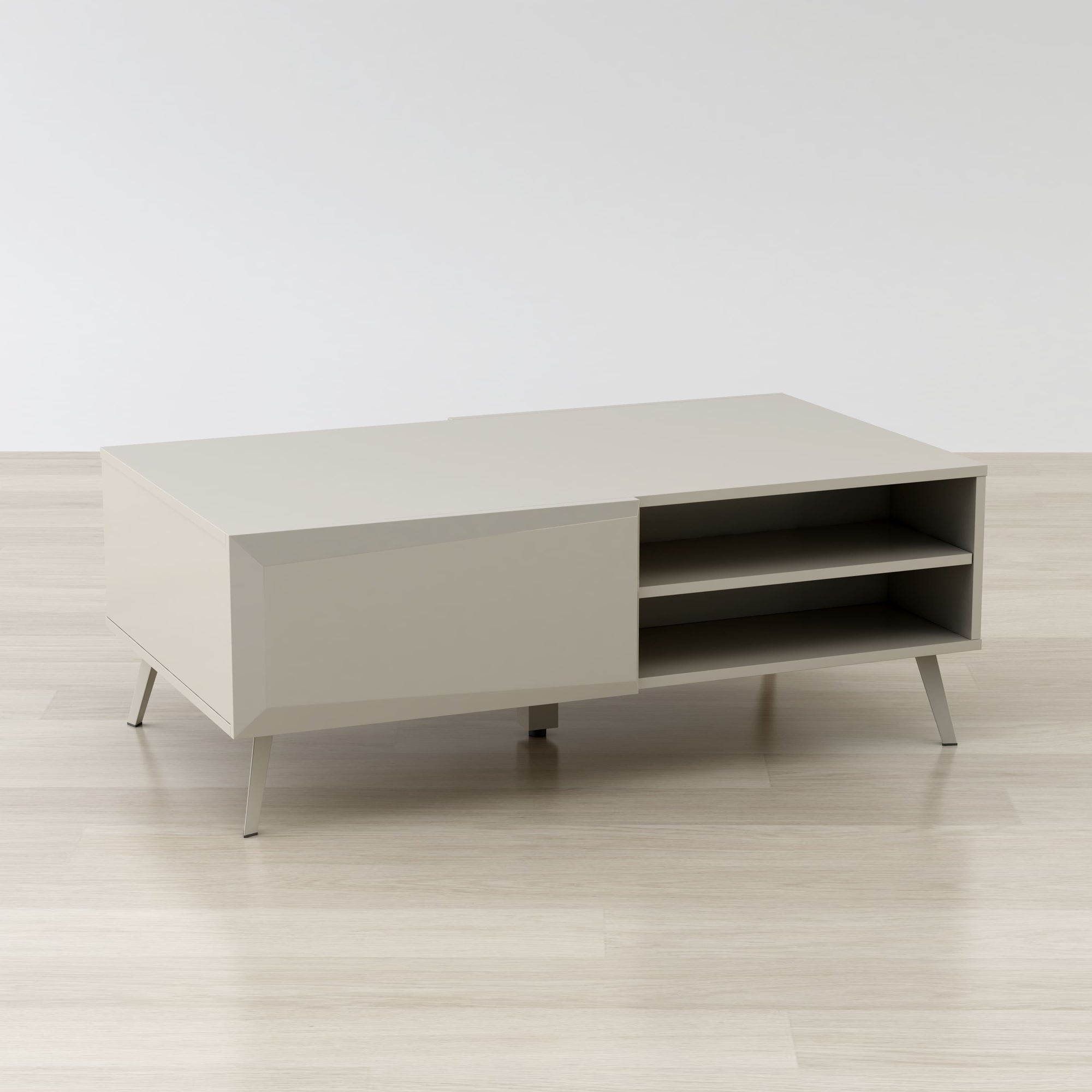 Modern light gray TV stand on a white background