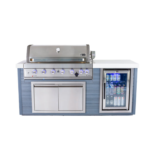 Mont Alpi MA805-AWSS 78 inch artwood island stainless steel 6 burner grill with fridge