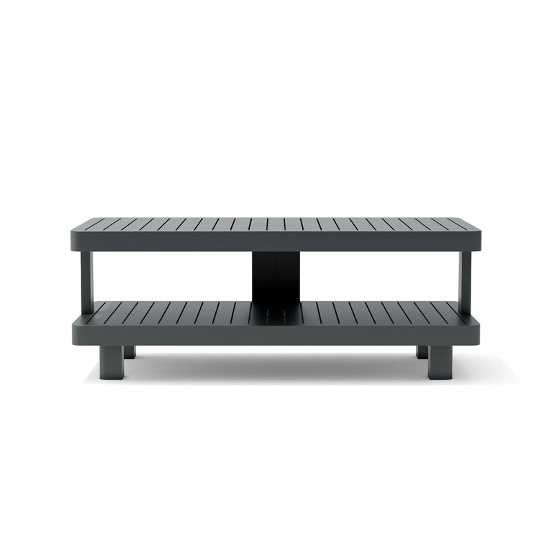 Black outdoor coffee table with two levels on a white background