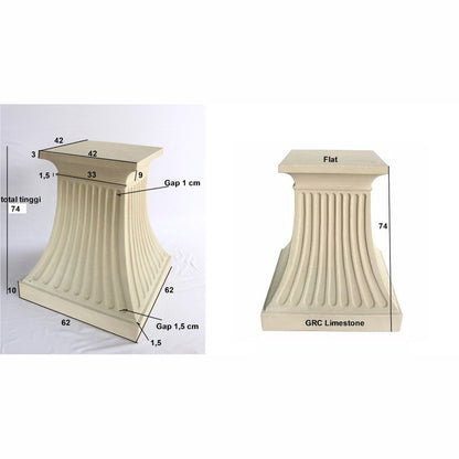 GRC limestone architectural element with measurements on a white background