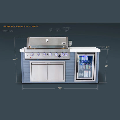Mont Alpi MA805-AWSS artwood island dimensions diagram 78.5x27x46.5 stainless steel