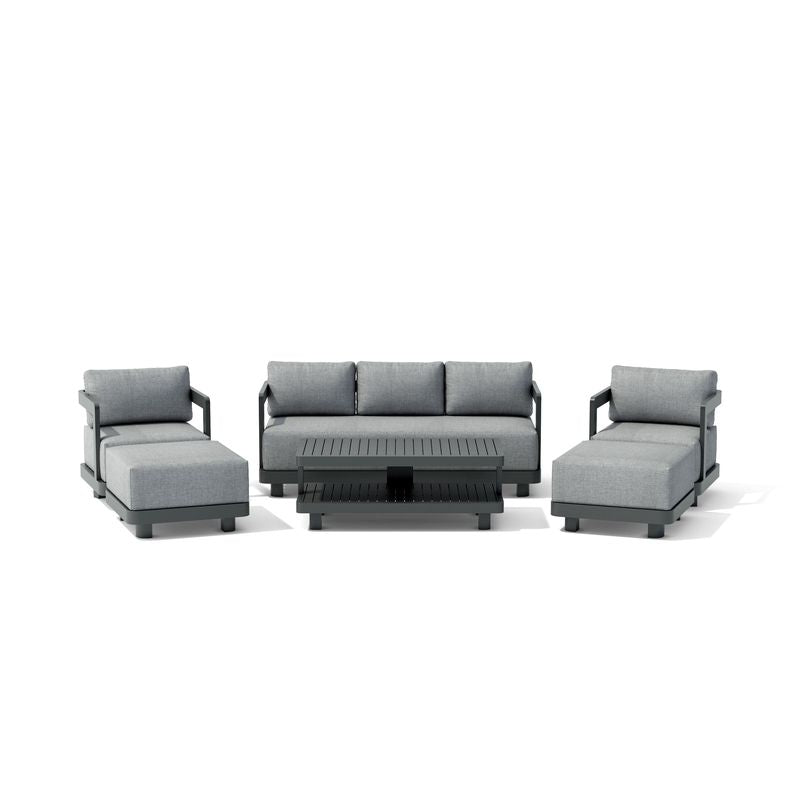 Gray outdoor furniture set with a table on a white background