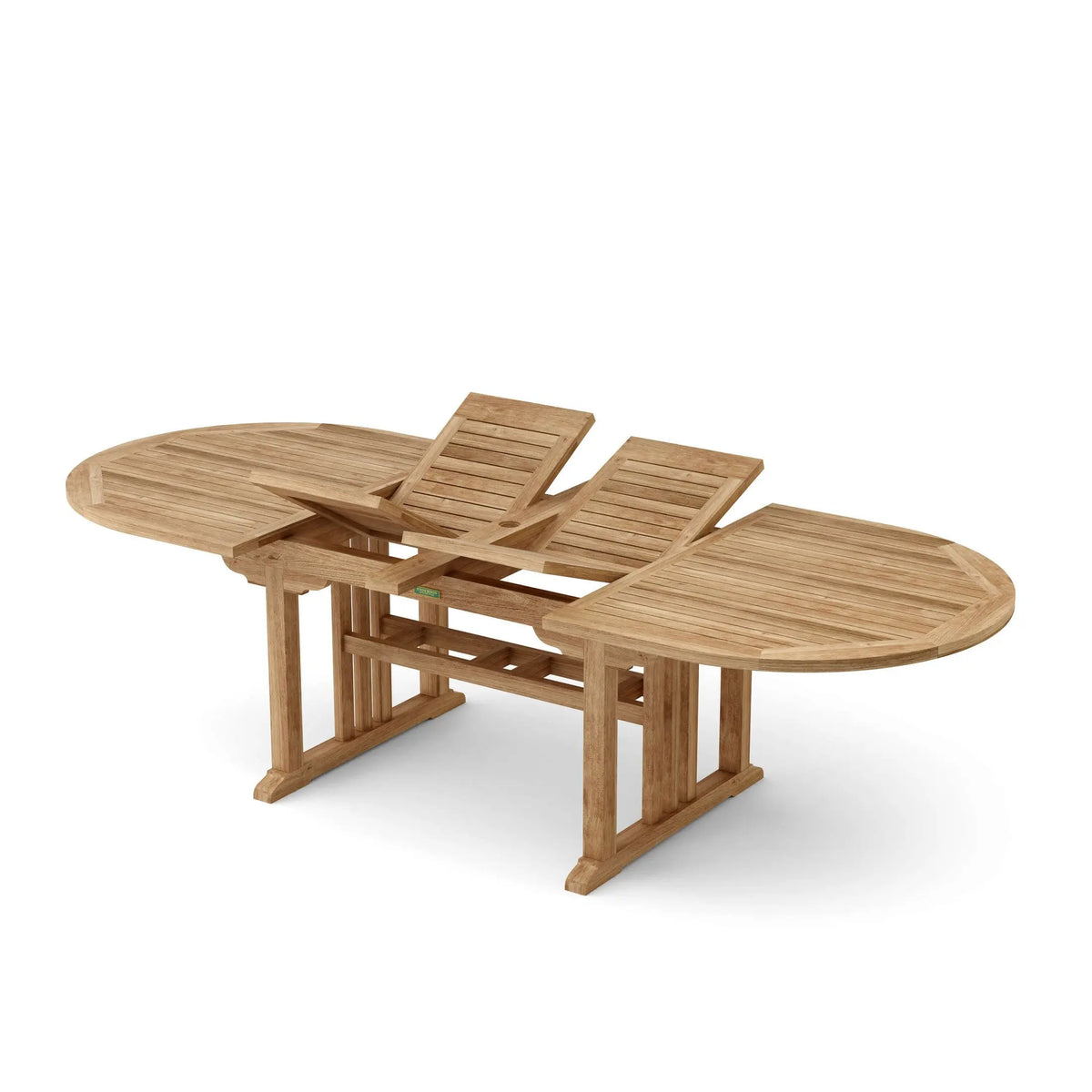 Wooden outdoor table with extendable leaves on a white background