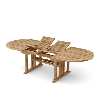 Wooden outdoor table with extendable leaves on a white background