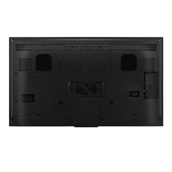 Back view of a black electronic device on a white background