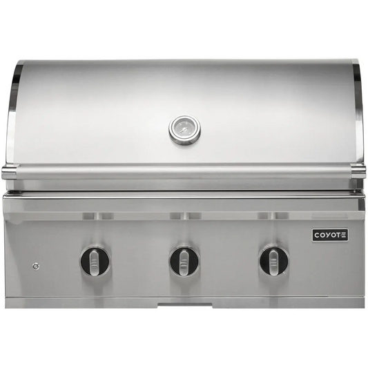 Coyote C-Series 34 Inch Built-In Grill C3C34 - front view with three Infinity Burners stainless steel
