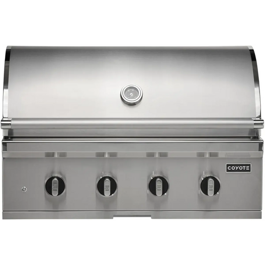Coyote C-Series 36 Inch Built-In Grill C3CL36 - angled lifestyle view installed in outdoor kitchen