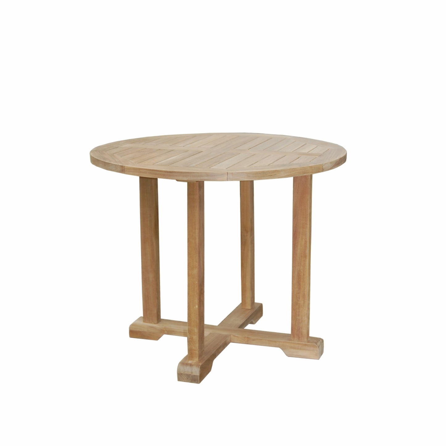 Round wooden table on a white background