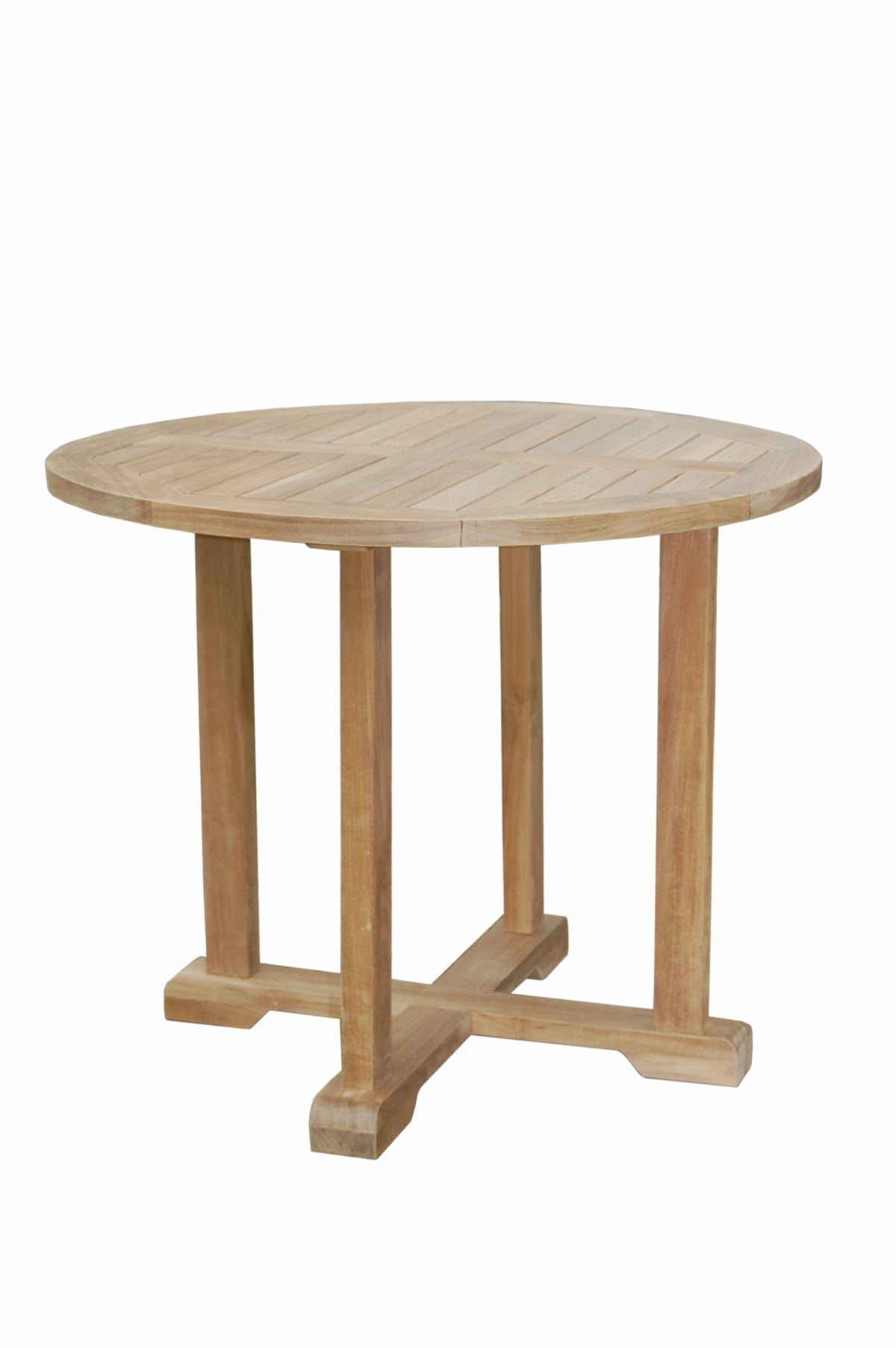 Round wooden table on a white background