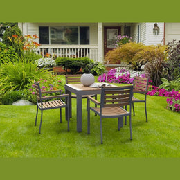 Seville 5-Piece Square Aluminum & Teak Dining Set - Outdoor Table with Chairs