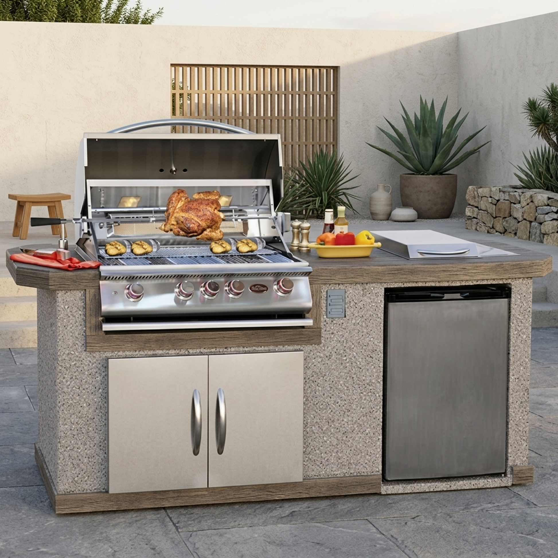 Cal Flame 7 foot Cultured Stone Grill Island with 4-Burner Gas Grill  // BetterPatio.com