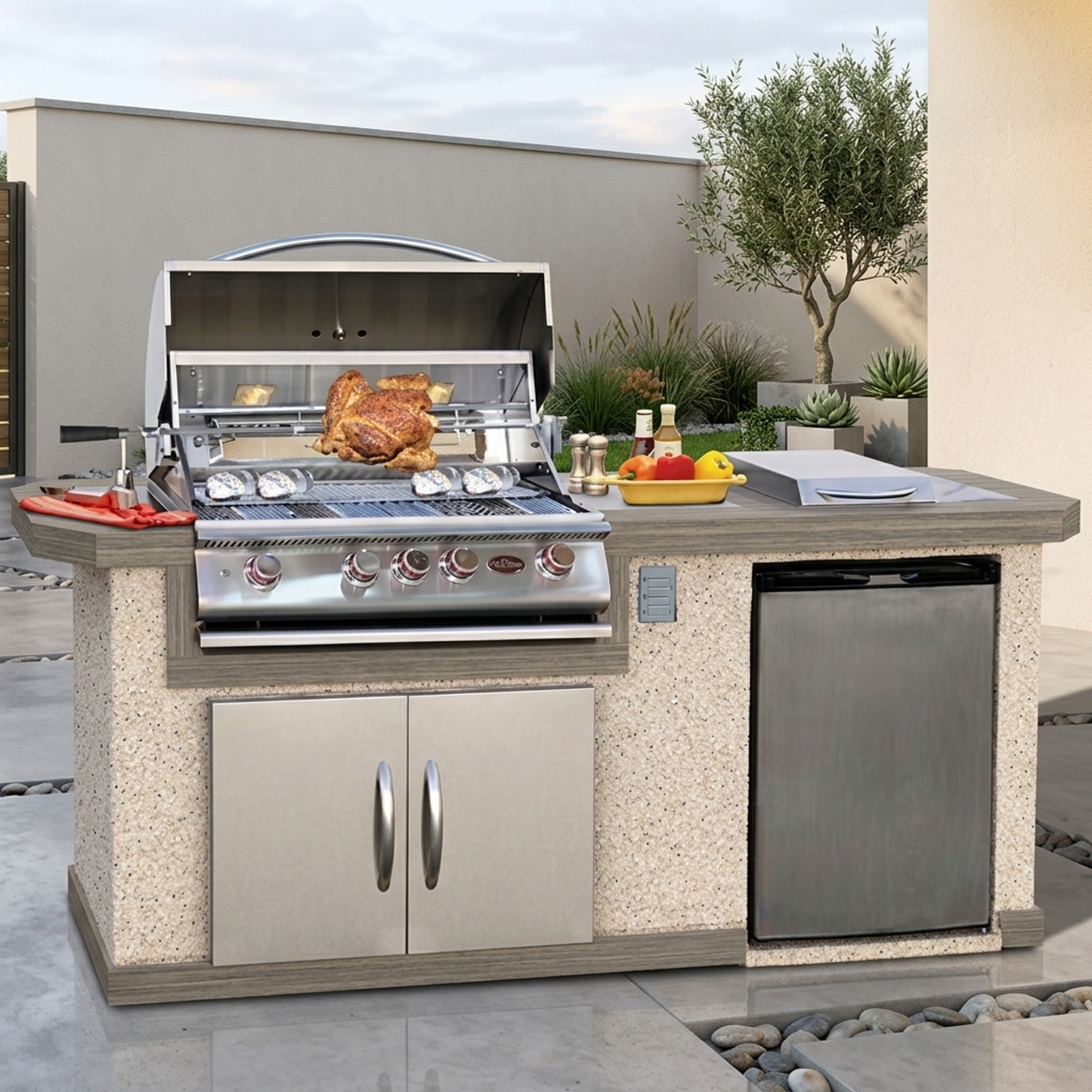 Cal Flame 7 foot Cultured Stone Grill Island with 4-Burner Gas Grill  // BetterPatio.com