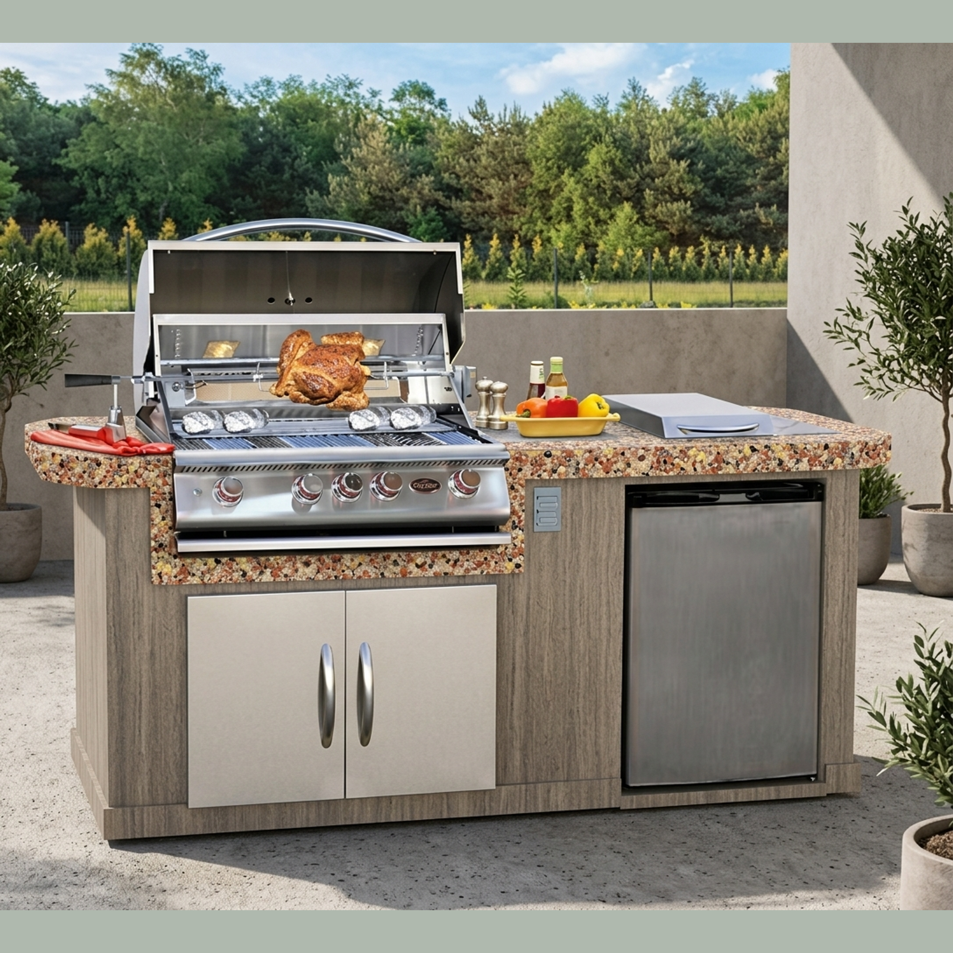 Cal Flame 7 foot Cultured Stone Grill Island with 4-Burner Gas Grill  // BetterPatio.com