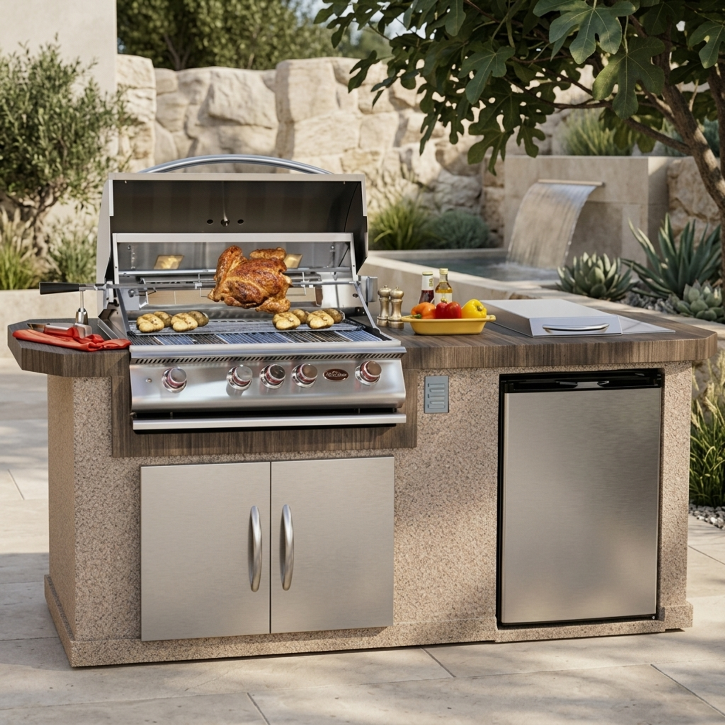 Cal Flame 7 foot Cultured Stone Grill Island with 4-Burner Gas Grill  // BetterPatio.com