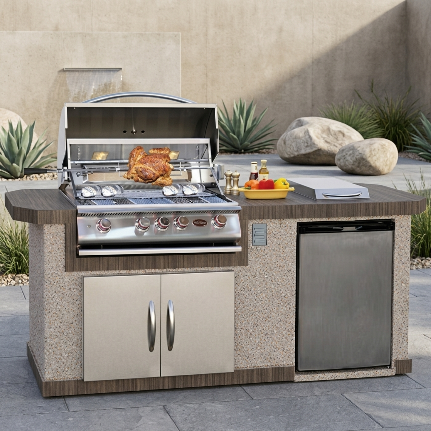 Cal Flame 7 foot Cultured Stone Grill Island with 4-Burner Gas Grill  // BetterPatio.com