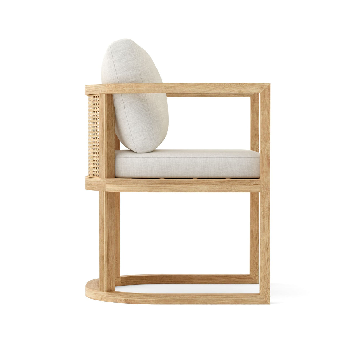 Wooden chair with white cushion on a white background