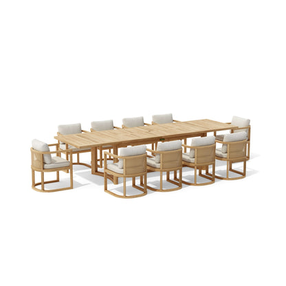 Anderson Teak Junus Dining Extension Table - angled view of teak outdoor dining table with leaf