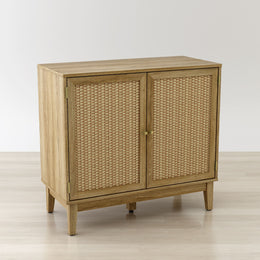 Bodrum 31" Tall 2-Door Accent Cabinet with Synthetic Rattan Doors and Gold Plated Handles