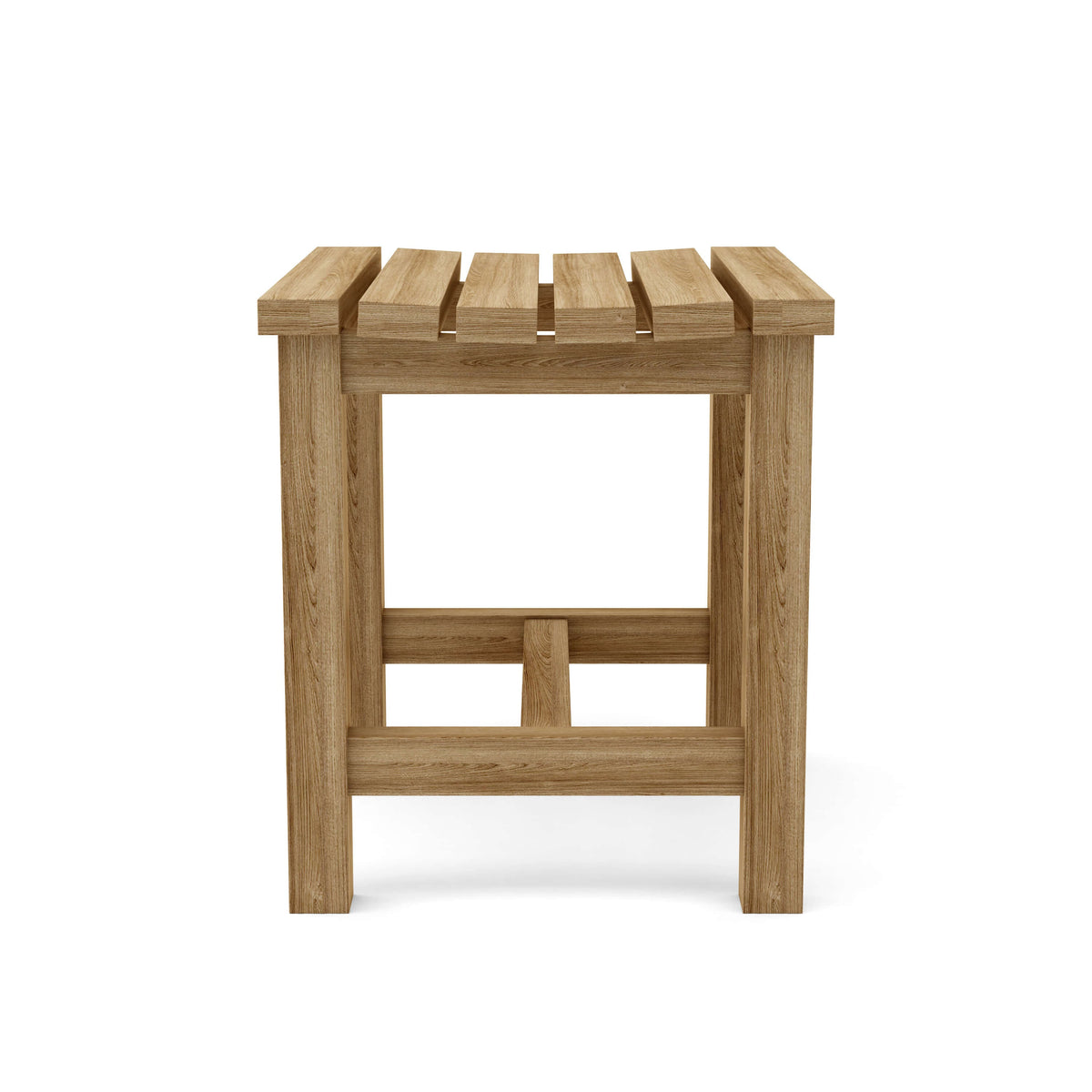 Wooden stool with slatted top on a white background