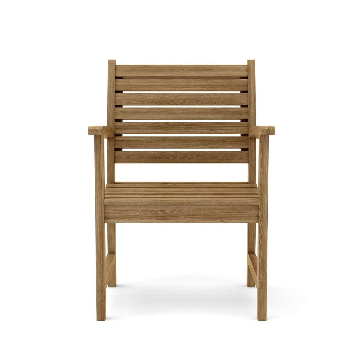 Wooden chair with slatted design on a white background