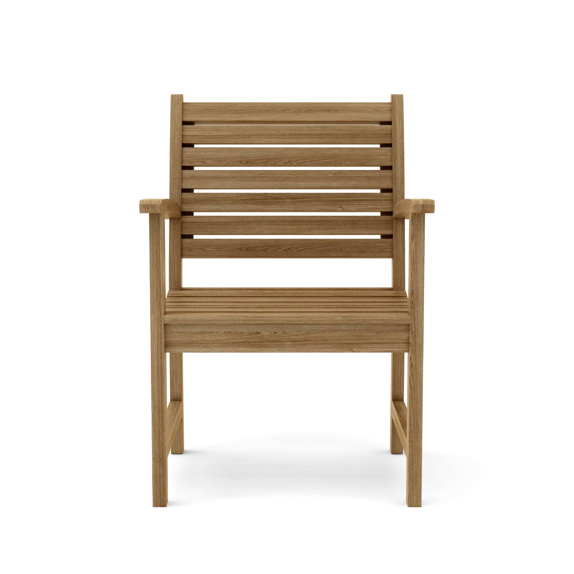 Wooden chair with slatted design on a white background