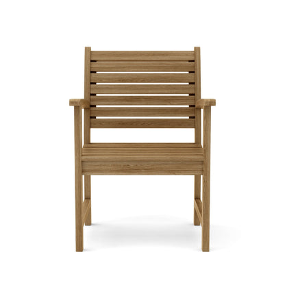 Wooden chair with slatted design on a white background