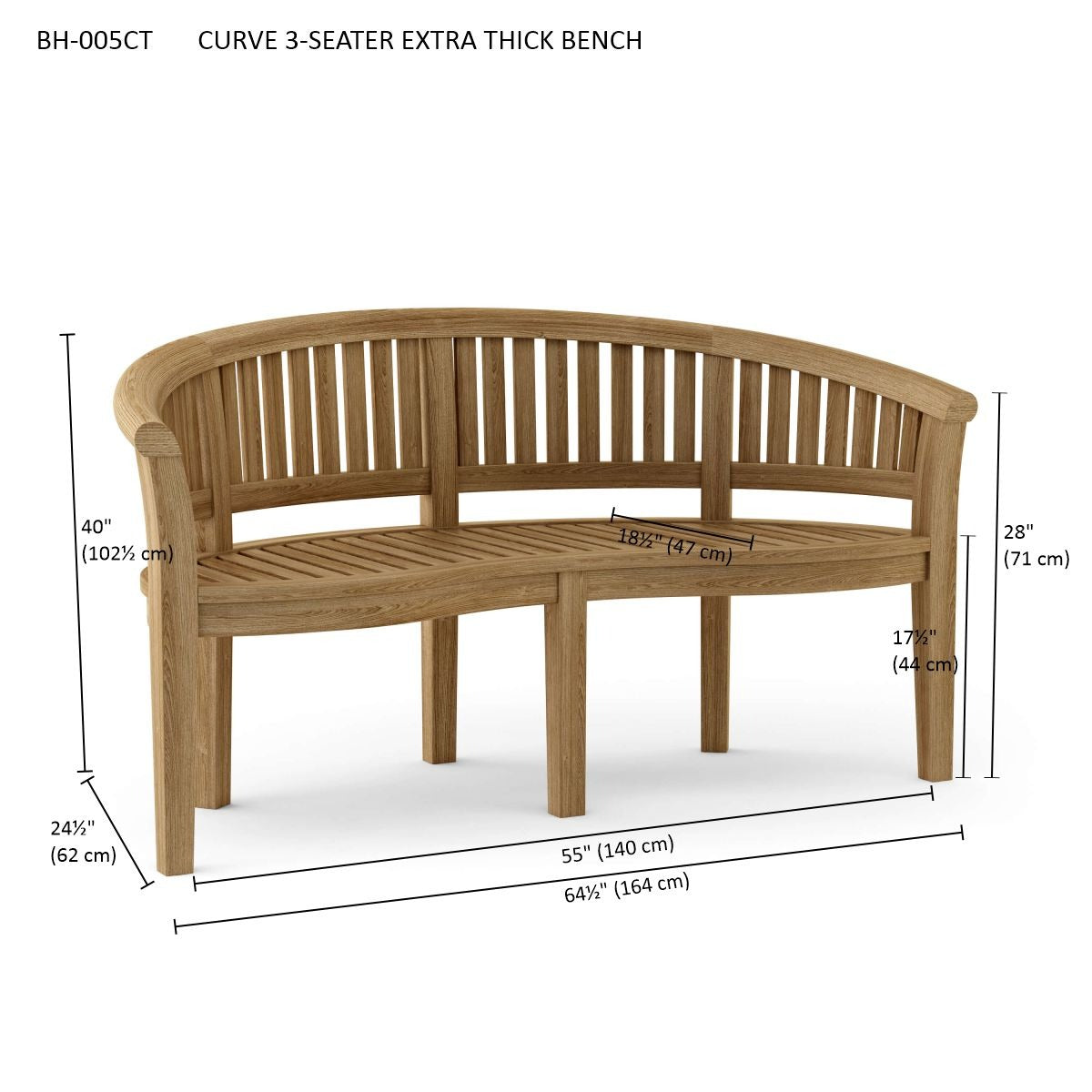 Curve 3-Seater Teak Outdoor Bench – Extra Thick Wood | BetterPatio // BetterPatio.com