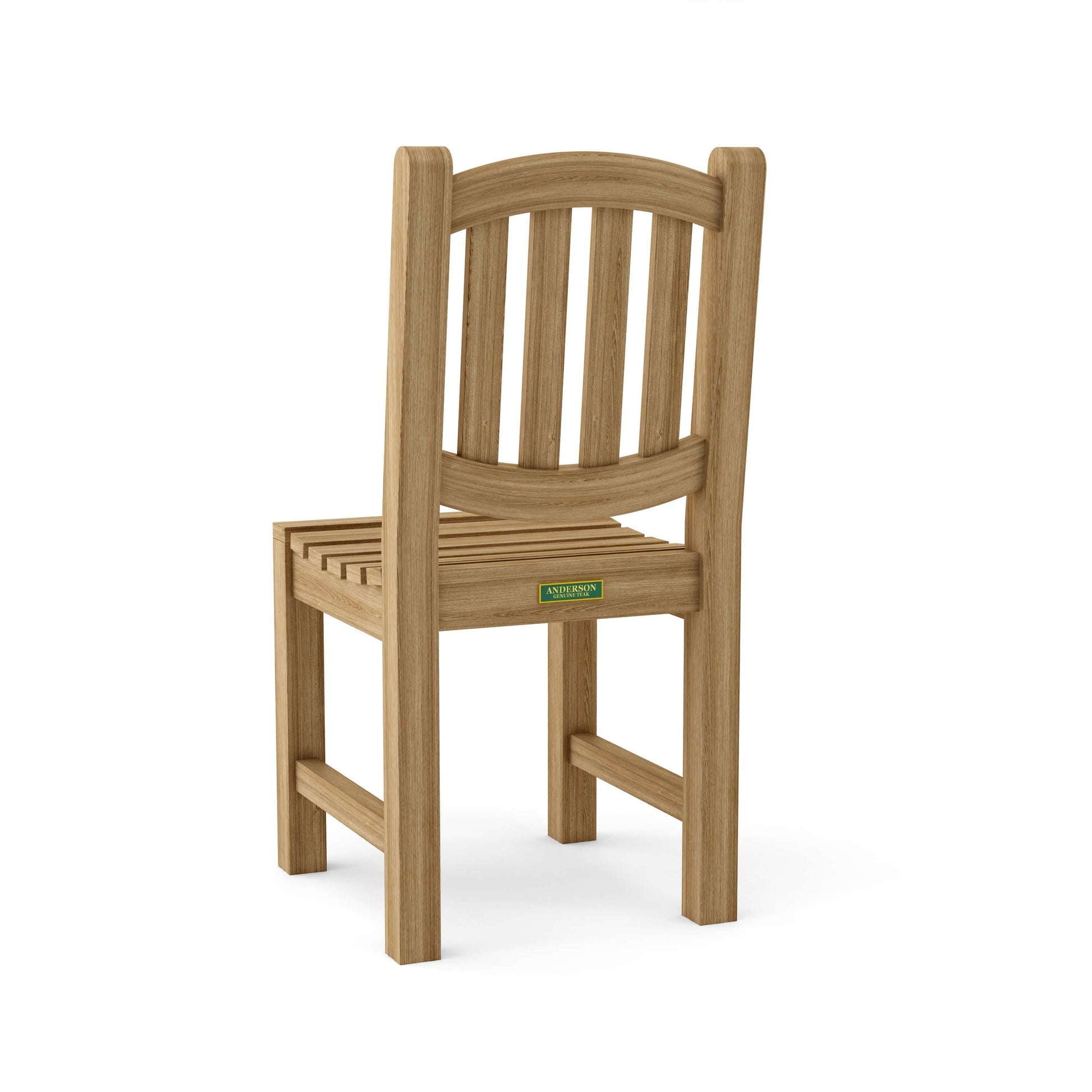 Wooden chair with a visible brand label on a white background