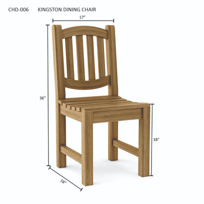 Wooden dining chair with dimensions on a white background