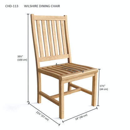 Wooden dining chair with dimensions labeled on a white background