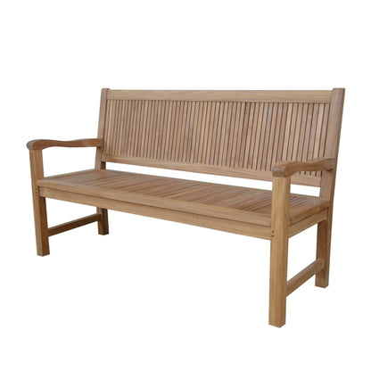 Wooden bench with slatted backrest on a white background