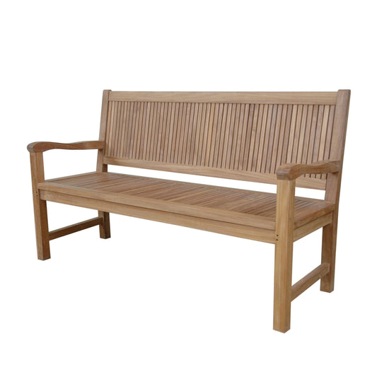 Wooden bench with slatted backrest on a white background