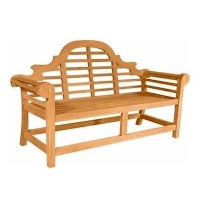 Wooden bench with lattice backrest on a white background