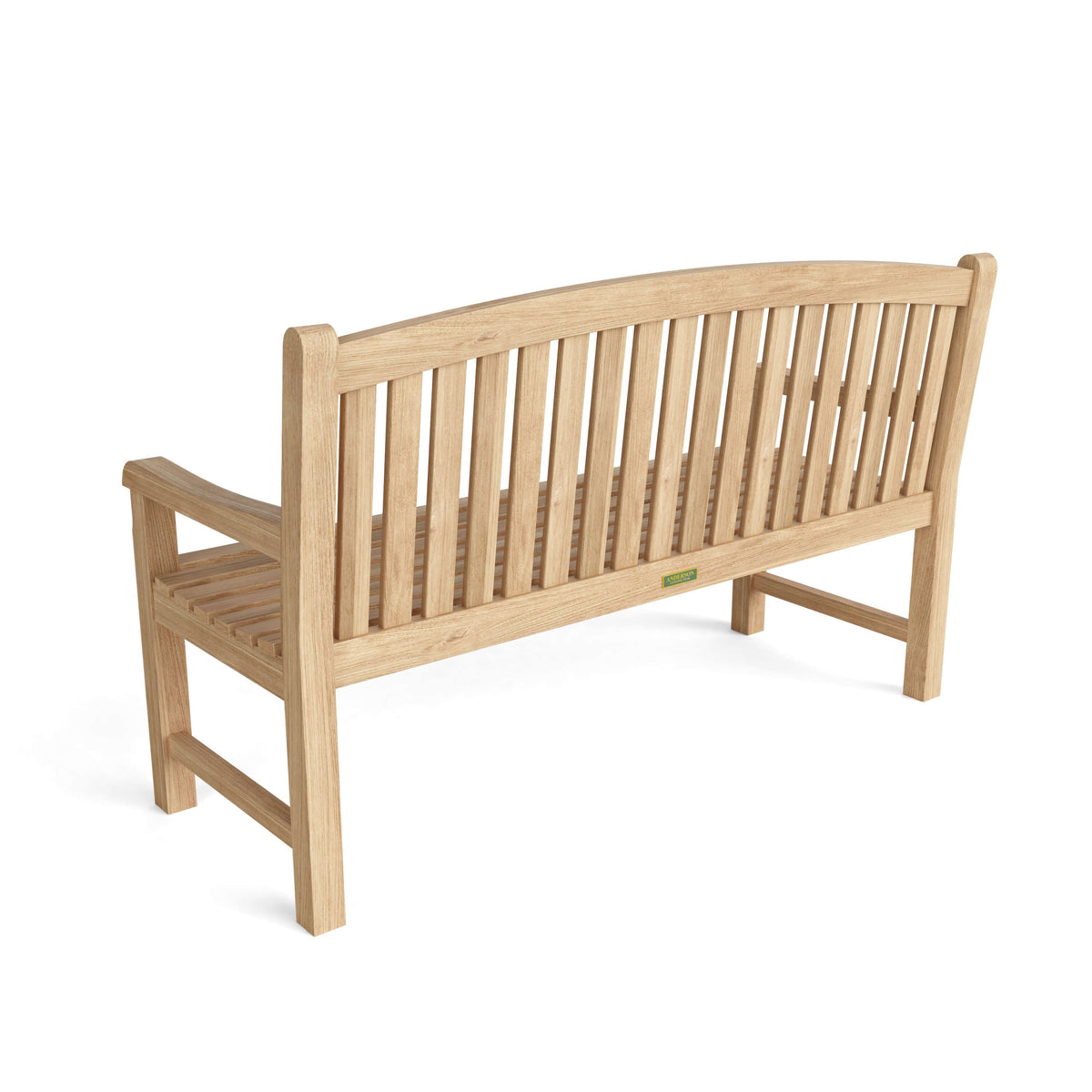 Wooden bench with slatted backrest on a white background