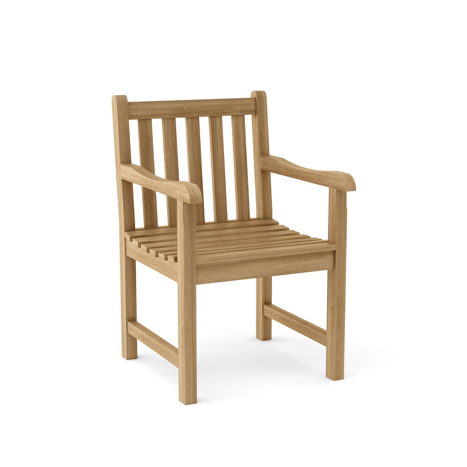 Wooden chair with armrests on a white background