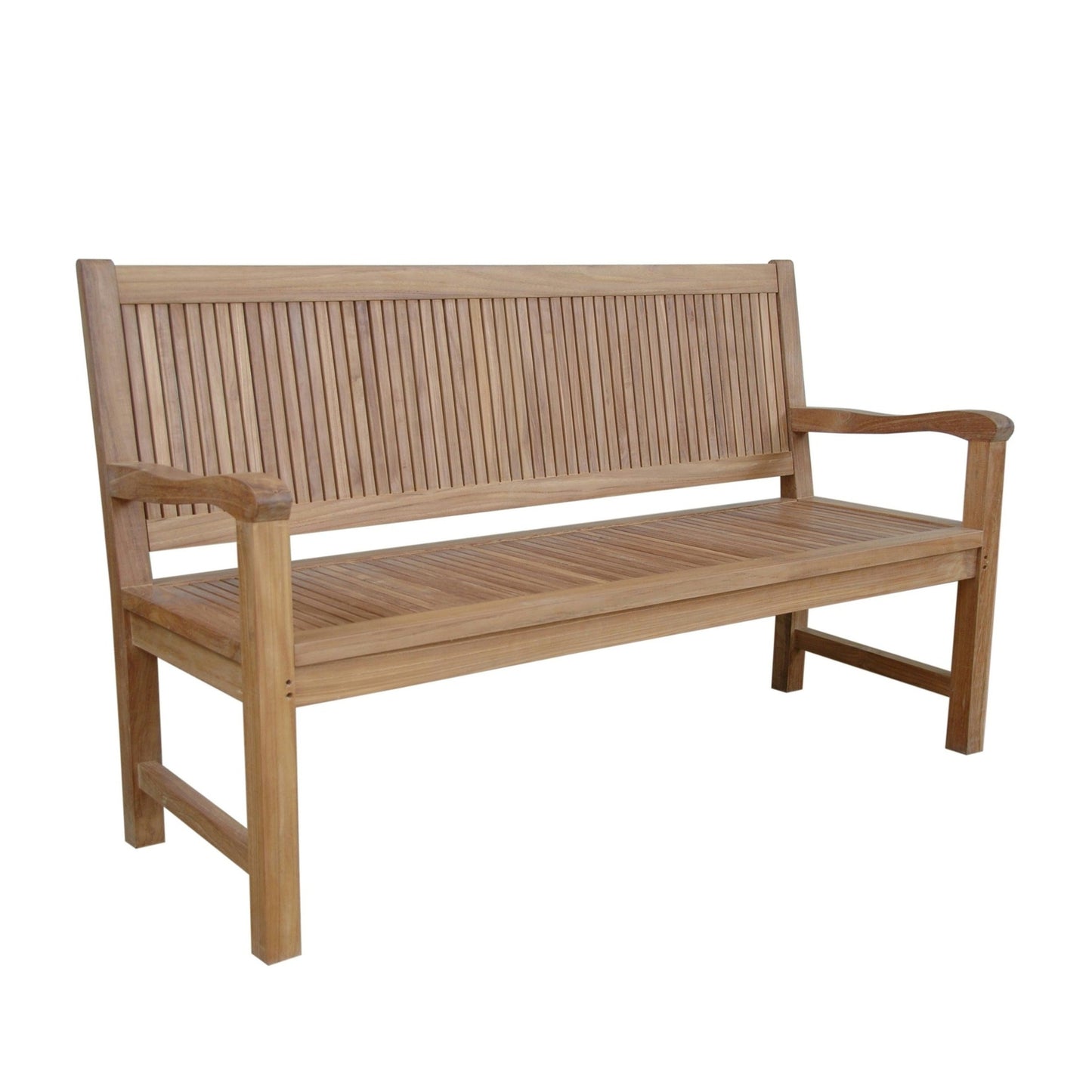 Wooden bench with slatted backrest on a white background