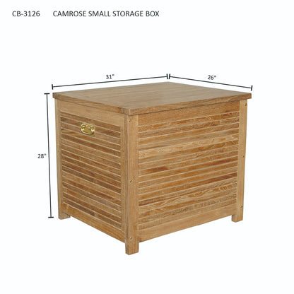 Wooden storage box with dimensions on a white background