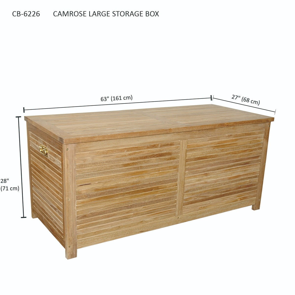 Wooden storage box with dimensions on a white background