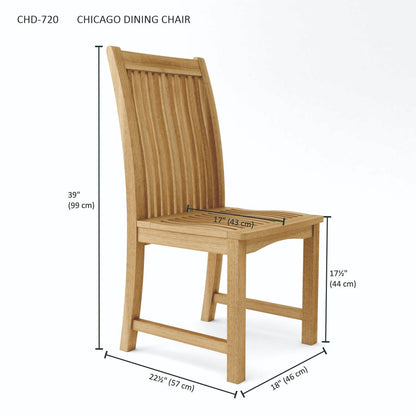 Wooden dining chair with dimensions labeled on a white background