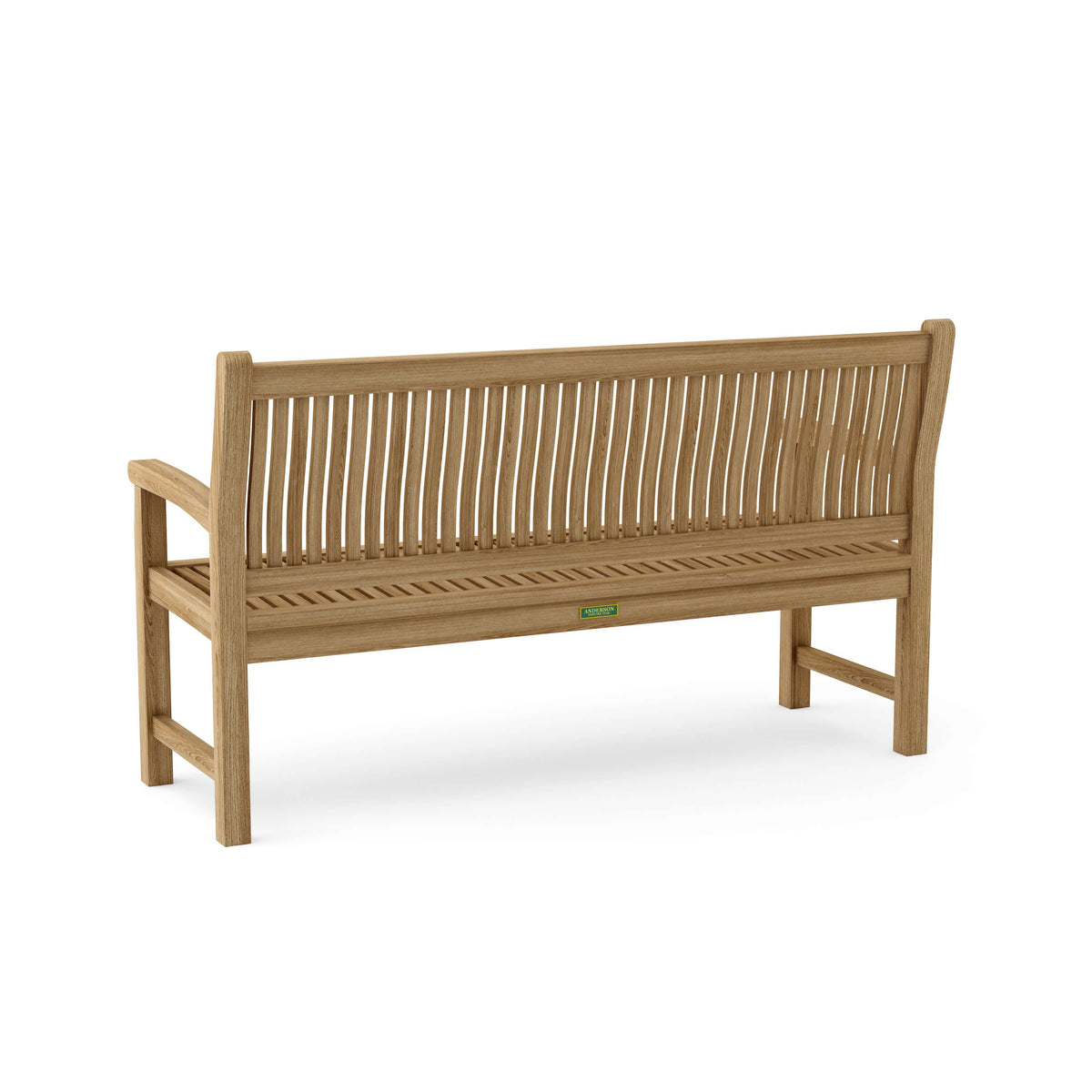 Wooden bench with slatted backrest on a white background