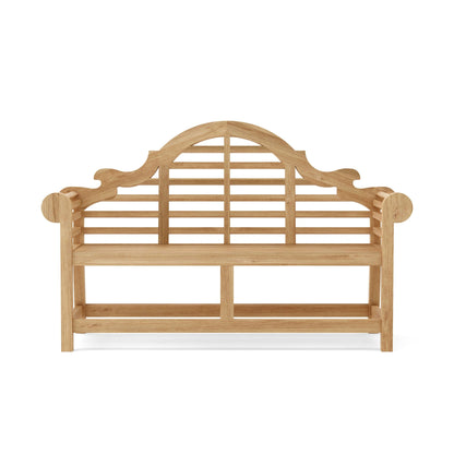 Wooden bench with curved backrest on a white background