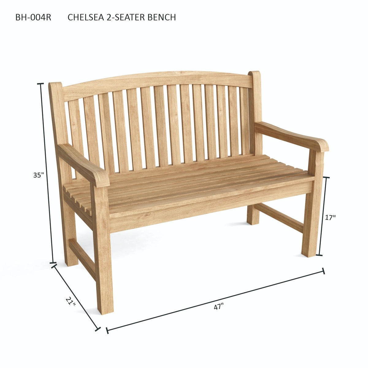 Wooden bench with dimensions labeled on a white background