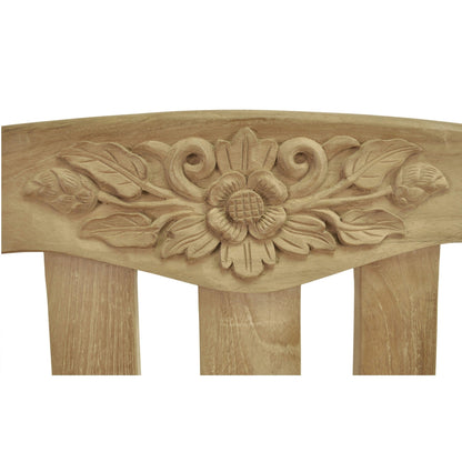 Wooden decorative panel with floral carvings on a white background