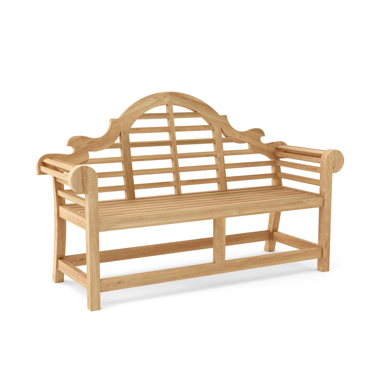 Wooden bench with curved backrest on a white background