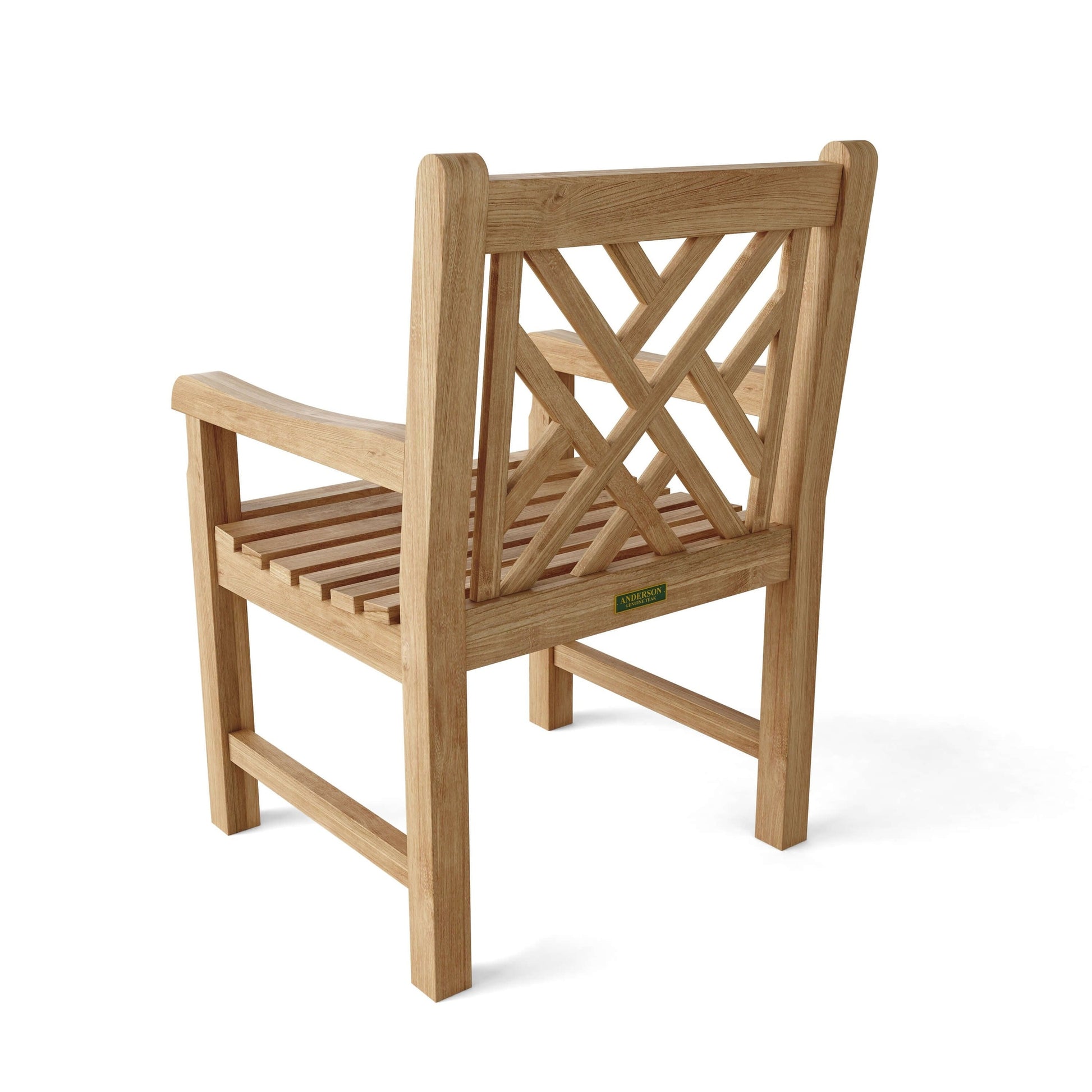 Wooden chair with lattice back on a white background