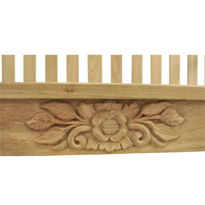 Wooden decorative molding with floral carvings on a white background