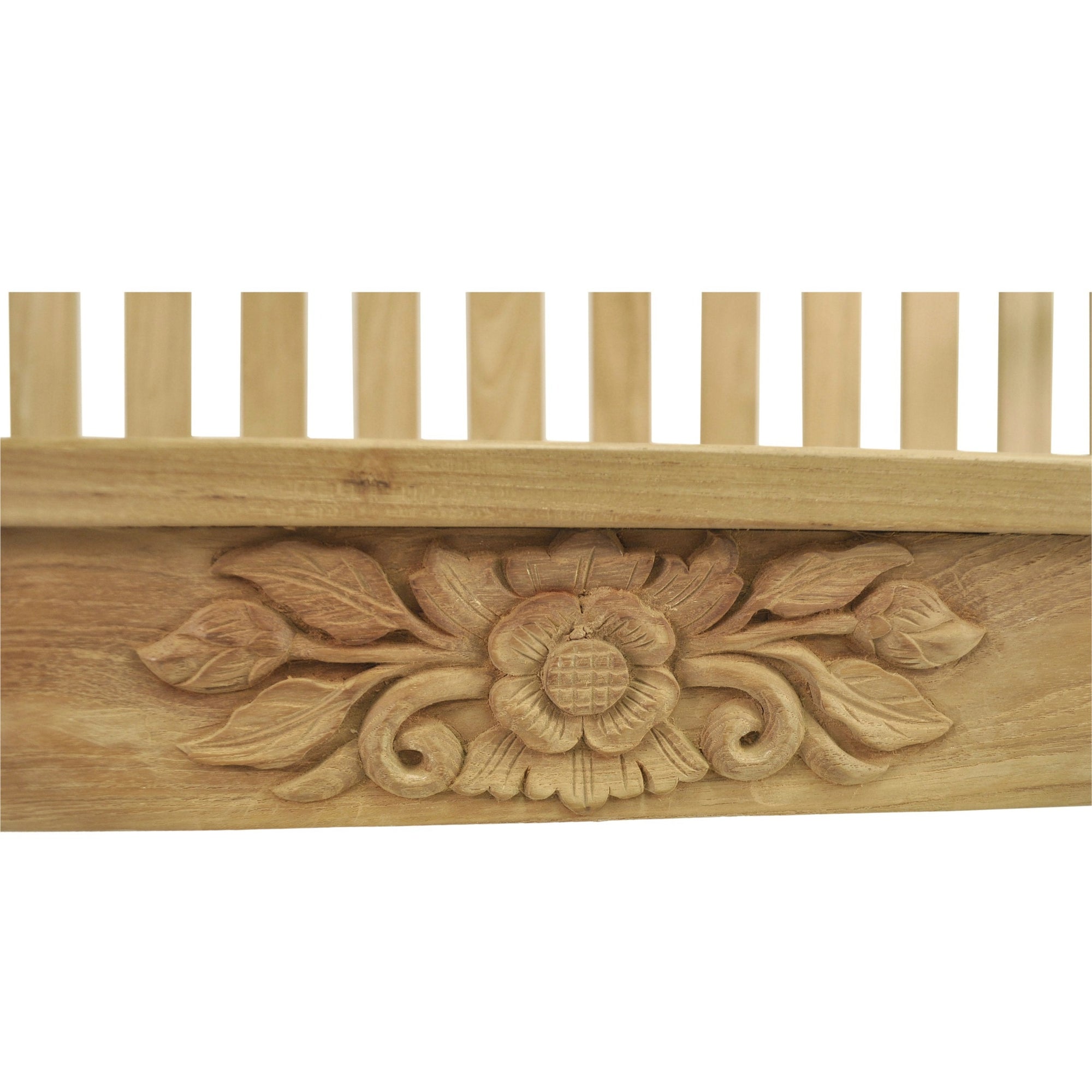 Wooden decorative molding with floral carvings on a white background