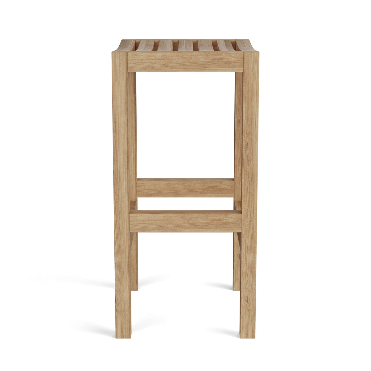 Wooden stool with slatted seat on a white background